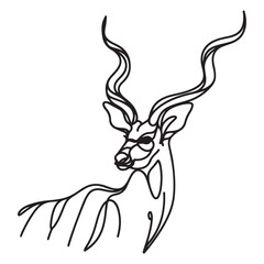 Kudu Antelope Head One Line Vector Art Elegant Wild Animal