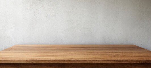 The wooden table with a minimalist gray background for stylish interiors.