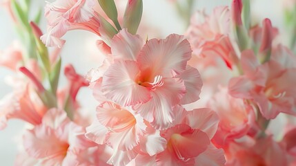 Delicate Pink Gladiolus Flowers Close Up Soft Pastel Floral Background