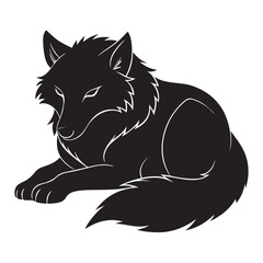Silhouette of a tired wolf resting its head on paws 