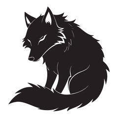 Fototapeta premium Silhouette of a tired wolf resting its head on paws 