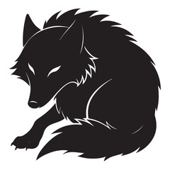 Silhouette of a tired wolf resting its head on paws 