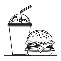 Delicious Burger and Drink Vector Illustration for Fast Food Concepts