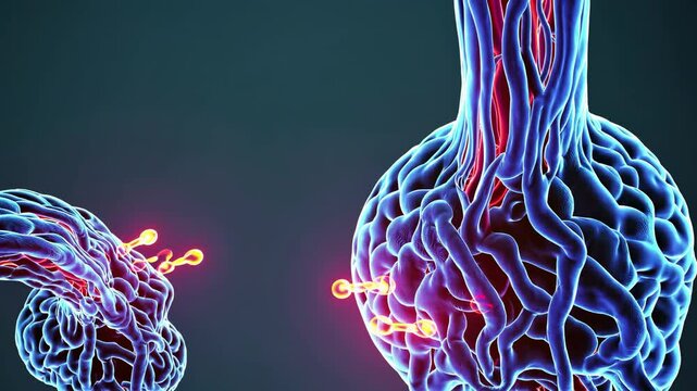 Microscopic view of lymph nodes receiving and filtering lymphatic fluid through the lymphatic vessels, with highlighted active area, showing immune system function and disease