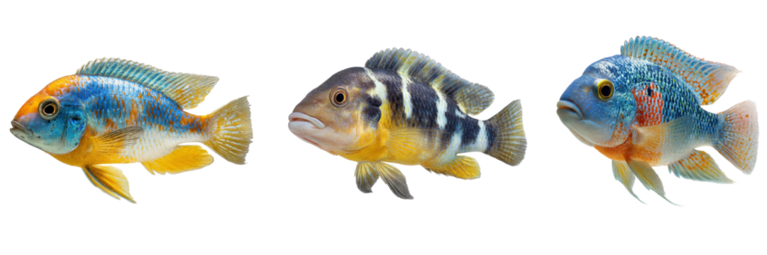 Set of Cichlids fish isolated on a transparent background