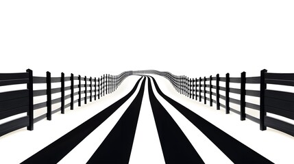 Black and White Road with Wooden Fence, Abstract Landscape