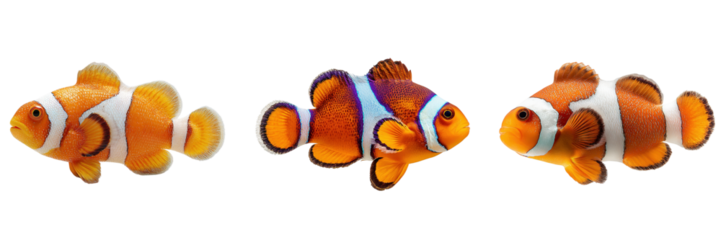 Set of Clown fish isolated on a transparent background