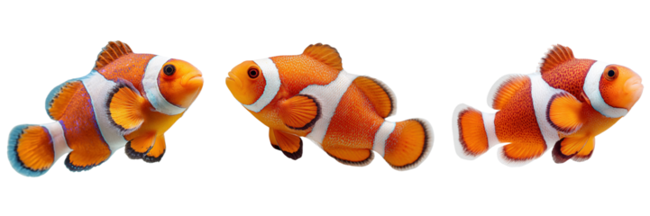 Set of Clown fish isolated on a transparent background