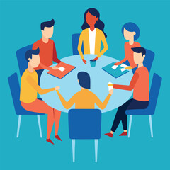 Collaborative Teamwork Diverse Group Meeting Around a Table, Brainstorming Ideas and Sharing Insights for Project Success