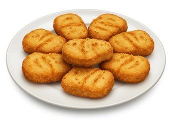 Chicken nuggets on a plate isolated on white background