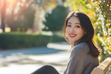 portrait of a young woman in a park