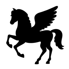 Elegant Pegasus Silhouette with Flowing Mane and Tail on White Background