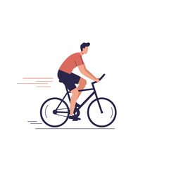 Fototapeta premium Young man riding bicycle at speed in minimalist design style 