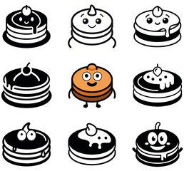 Pancake Stack Icon Set Black and White Vector Illustrations