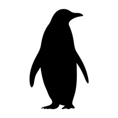 Fototapeta premium Black and White Silhouette of a Penguin Standing Erect Against White Background