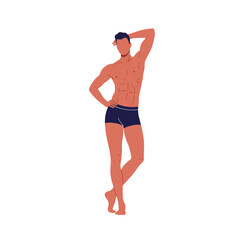 Fototapeta premium Athletic man posing confidently in shorts with relaxed demeanor 