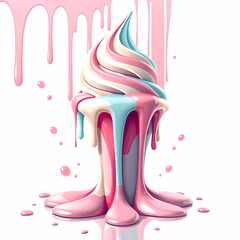 Melting pastel rainbow soft serve ice cream Digital Illustration