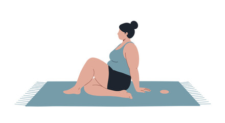 Obraz premium Plus size woman sitting on a yoga mat in a relaxed position 