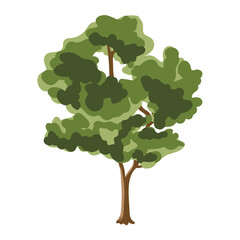 The tree is green and summery in a flat style. Plants in the forest. Vector illustration.