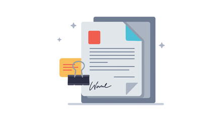 Stack of legal documents with paperclip and signature on background  