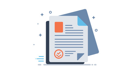 Stack of legal documents with verification checkmark and abstraction  