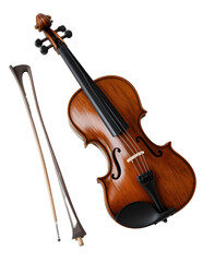 Fototapeta premium Classic Wooden Violin with Bow – Isolated Transparent PNG Image.