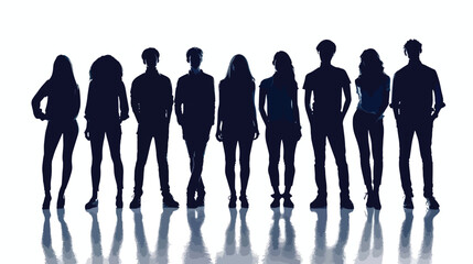 Silhouettes Group of Casual People in a Row