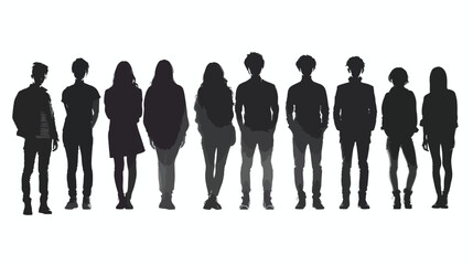 Silhouettes Group of Casual People in a Row