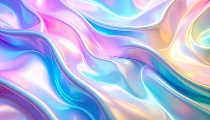 Fototapeta premium An abstract 3D wavy background featuring smooth, flowing curves in a multicolor pastel palette, creating a soft and aesthetically pleasing visual concept