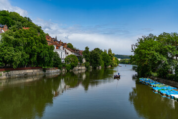 Paddle Boats and Punting on the Neckar River in Tübingen, Germany