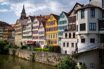 Colorful Half-Timbered Houses Along the Neckar River in Tübingen, Germany