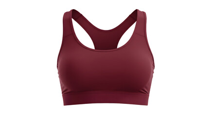 A maroon sports bra displayed on a neutral background, ideal for fitness apparel promotion and active lifestyle imagery