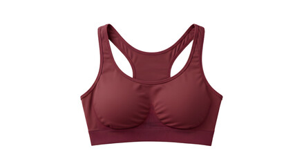 A maroon sports bra displayed on a neutral background, ideal for fitness enthusiasts seeking comfort and style