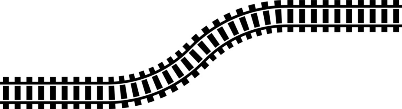 Railway train track vector route. Rail line, subway map, and railroad elements for game UI and graphic design icon set easy to edit. Rail pattern round circular curve railroad path icon