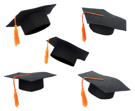 Set of graduation caps on transparent background png