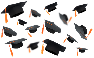 Flying Graduation caps on transparent background png