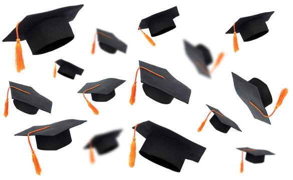 Flying Graduation caps on transparent background png