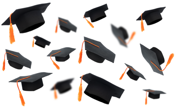 Flying Graduation caps on transparent background png