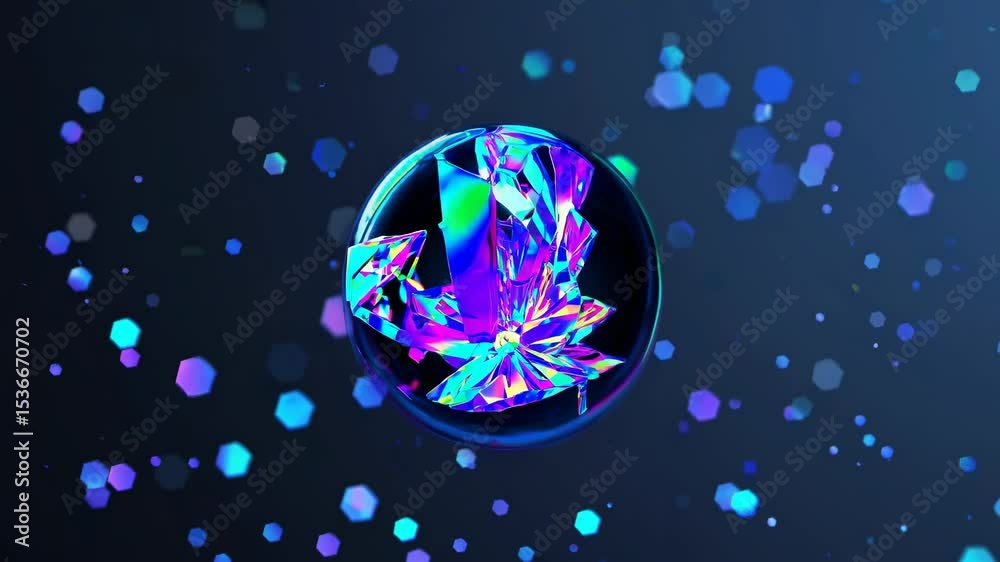 Poster abstract blue sphere rotating in a dark space with glowing hexagons, creating a mesmerizing visual e