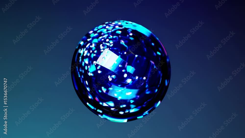 Poster digital information packets flowing inside a transparent sphere representing global data exchange an