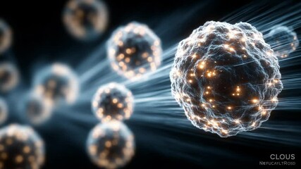 Abstract rendering of cells with connecting beams, showcasing cell interaction and data transfer - Powered by Adobe