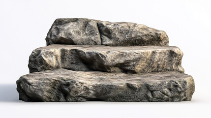 Realistic, high-res photo of an old rock podium for product display, isolated on white background, ultra-detailed