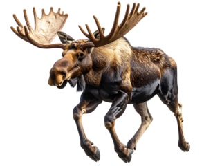  “Running Moose Captured in Motion with Dynamic Pose, PNG Isolated”