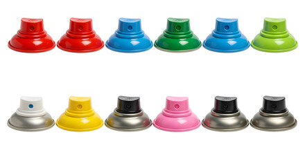 Colorful collection of suction cup bases arranged in rows, showcasing vibrant colors and modern design, ideal for product display