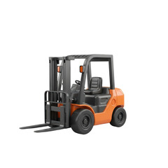 Orange Compact Forklift Vehicle with Black Forks and Cabin on White Background