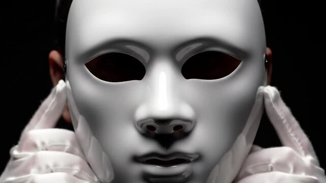 Person Wearing White Porcelain Mask Under Spotlight