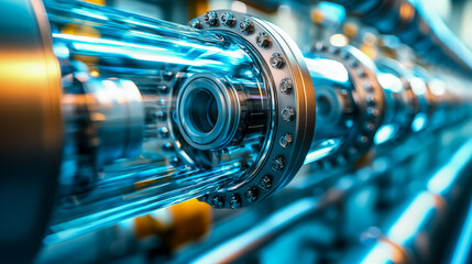 Advanced futuristic machinery with transparent cylindrical components in a high-tech industrial environment