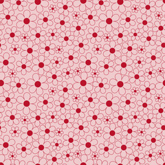 Seamless floral pattern with simple red daisy flowers on a soft pink background. Cute and minimal design for textiles, wallpapers, wrapping paper, and kids’ decor.