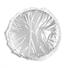 Plastic wrapped circular container for food preservation.