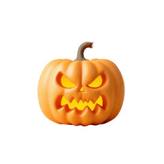 Scary Halloween Pumpkin with Evil Face and Glowing Yellow Eyes for Festive Celebrations and Decorations Transparent background or png